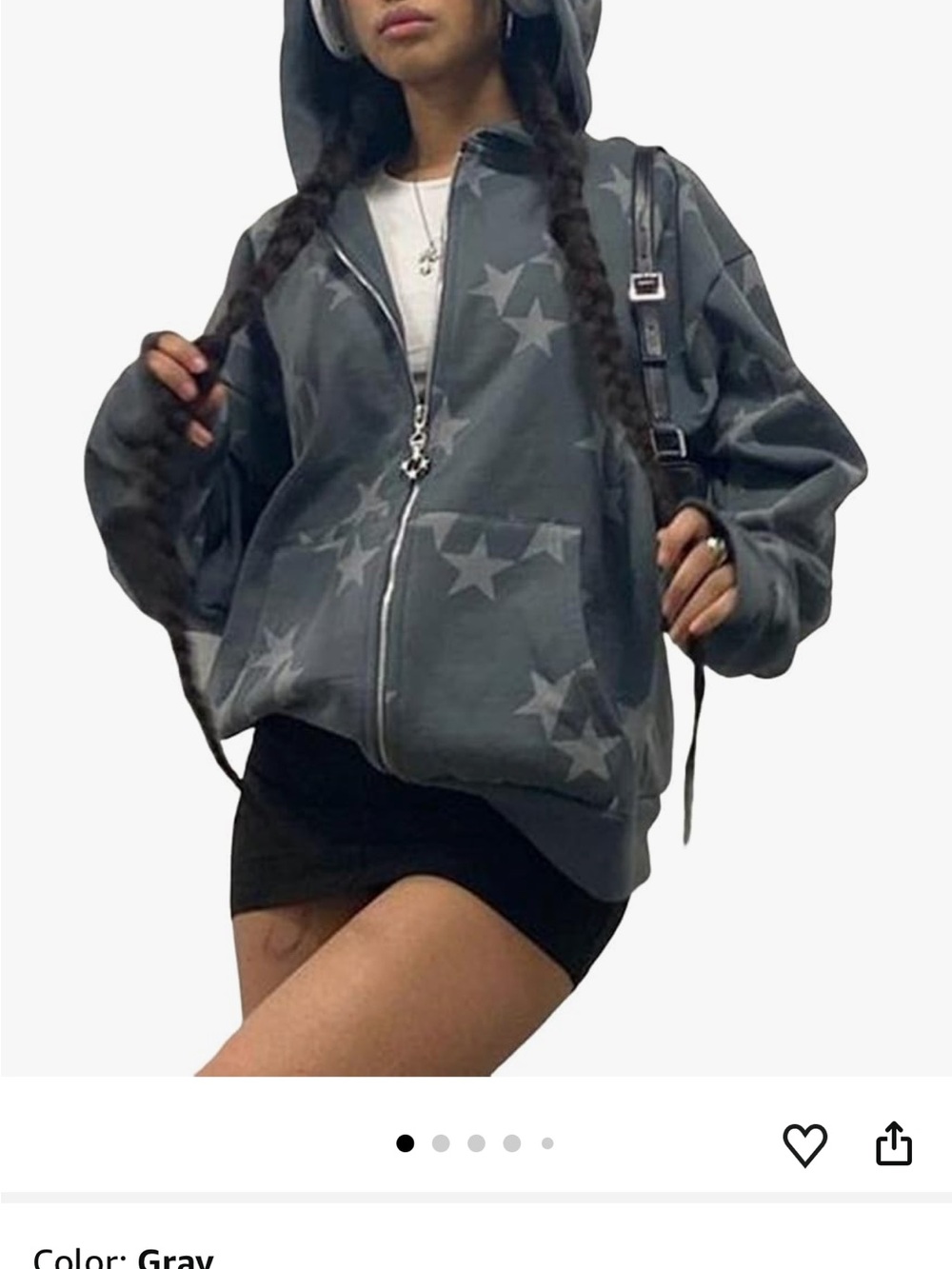 Amazon Gray Star Zip-Up Bomber Hoodie Jacket - Women